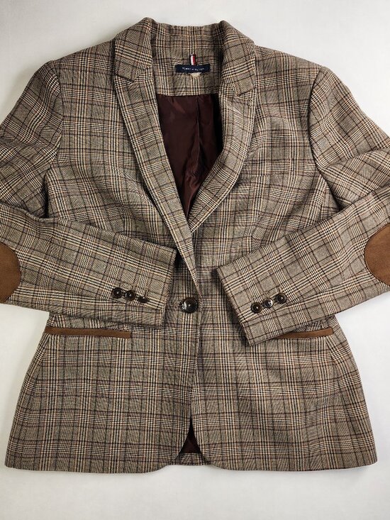Tommy Hilfiger Jackets & Blazers - Tommy Hilfiger Women's Blazer Jacket Size 4 Brown Plaid Elbow Patches FLAW